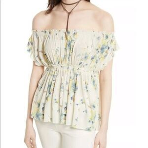We the Free People Sam Off The Shoulder White Floral Top Sz Medium